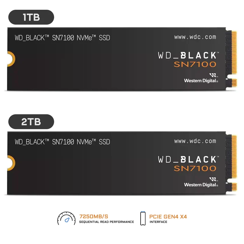 WD Black SN7100 NVMe PCIe Gen 4.0 M.2 2280 7250MB/s Read Speed Internal Gaming SSD (1TB, 2TB)