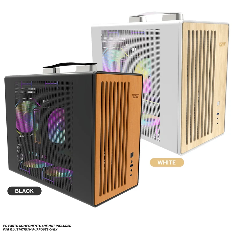DarkFlash WD200 Wood Edition M-ATX PC Case (Black, White)