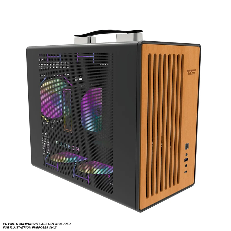 DarkFlash WD200 Wood Edition M-ATX PC Case (Black, White)