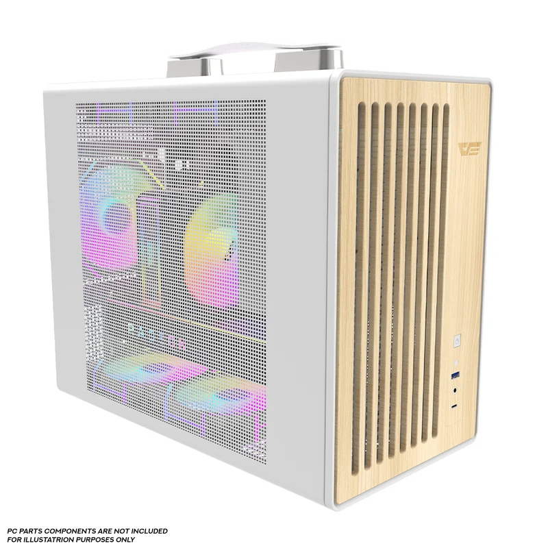 DarkFlash WD200 Wood Edition M-ATX PC Case (Black, White)