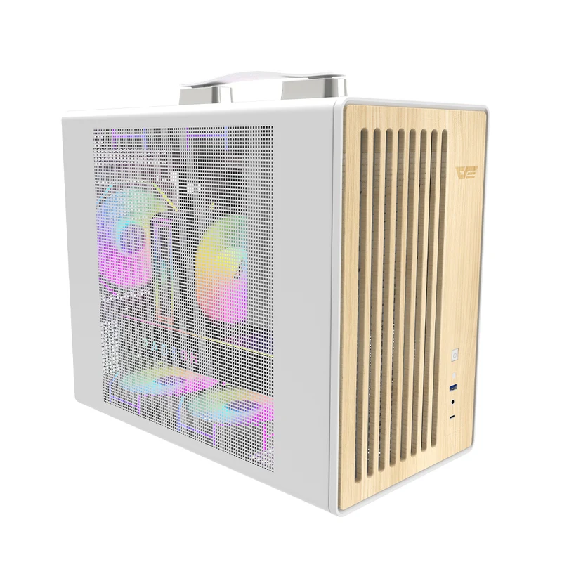 DarkFlash WD200 Wood Edition M-ATX PC Case (Black, White)