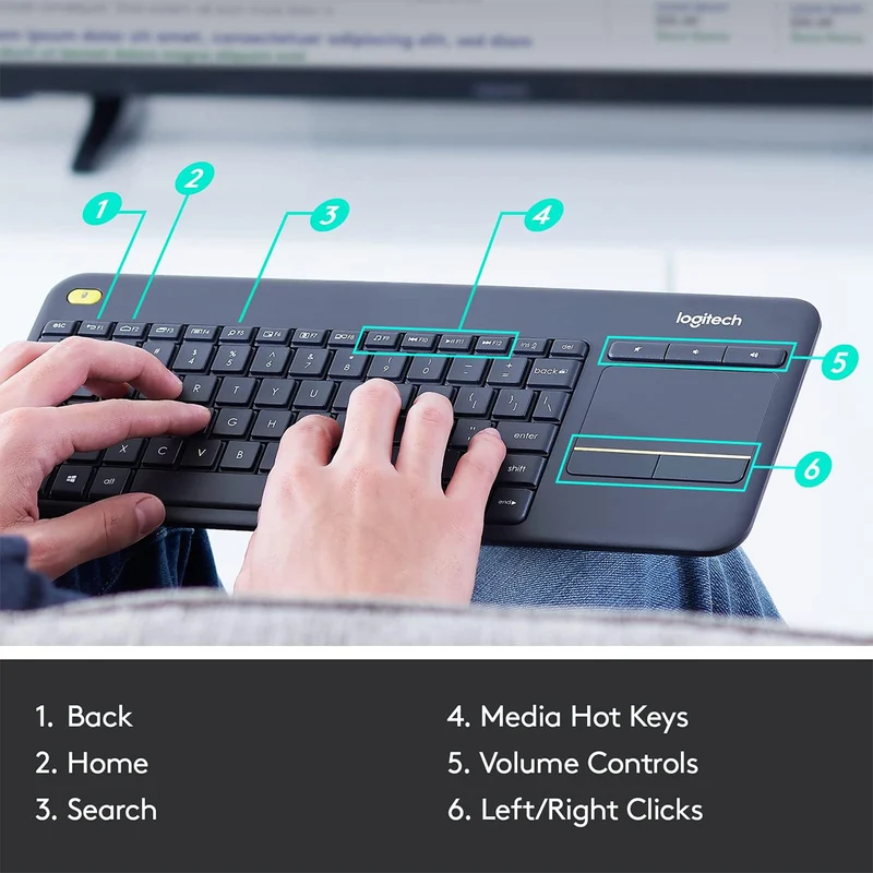 Logitech K400 Plus Tv Wireless Touch Keyboard (Windows/Chrome Os/Android) Black
