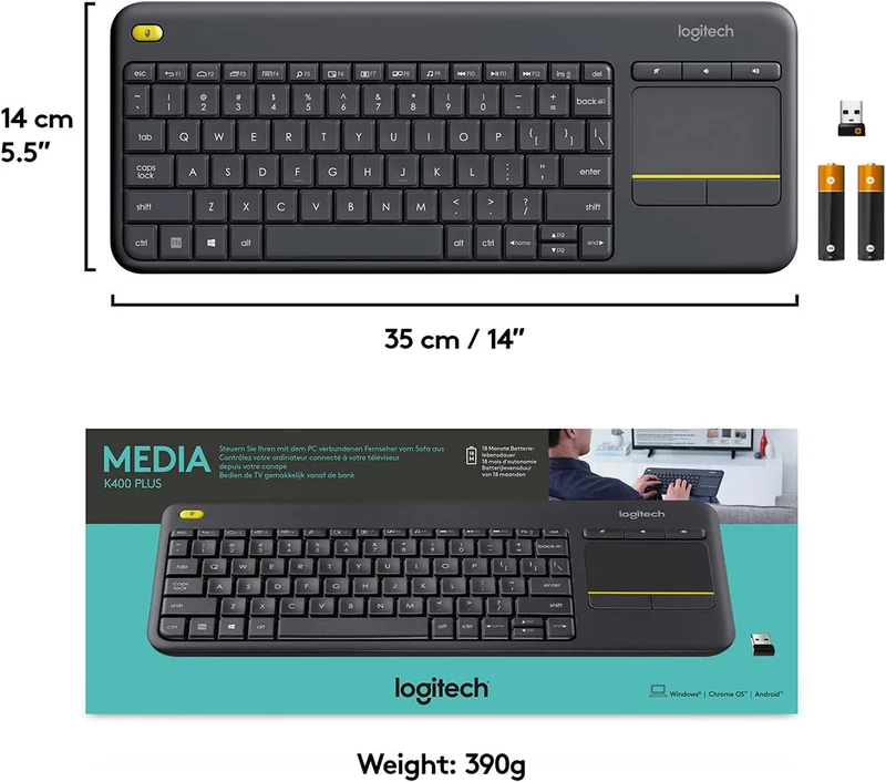 Logitech K400 Plus Tv Wireless Touch Keyboard (Windows/Chrome Os/Android) Black