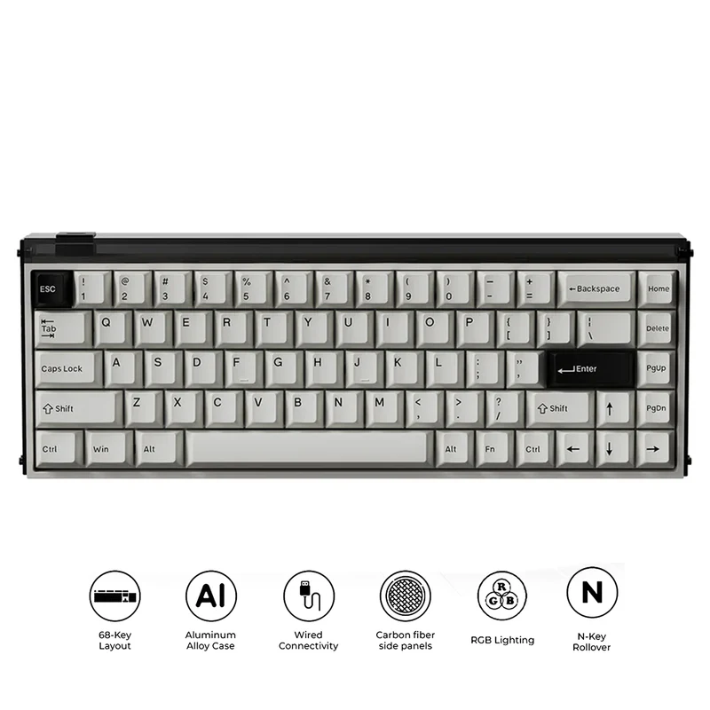 MelGeek MADE68 Ultra DIY Aluminum Alloy Case Magnetic Gaming Keyboard (Electrophoresis White, Anodized Black, Anodized Silver)