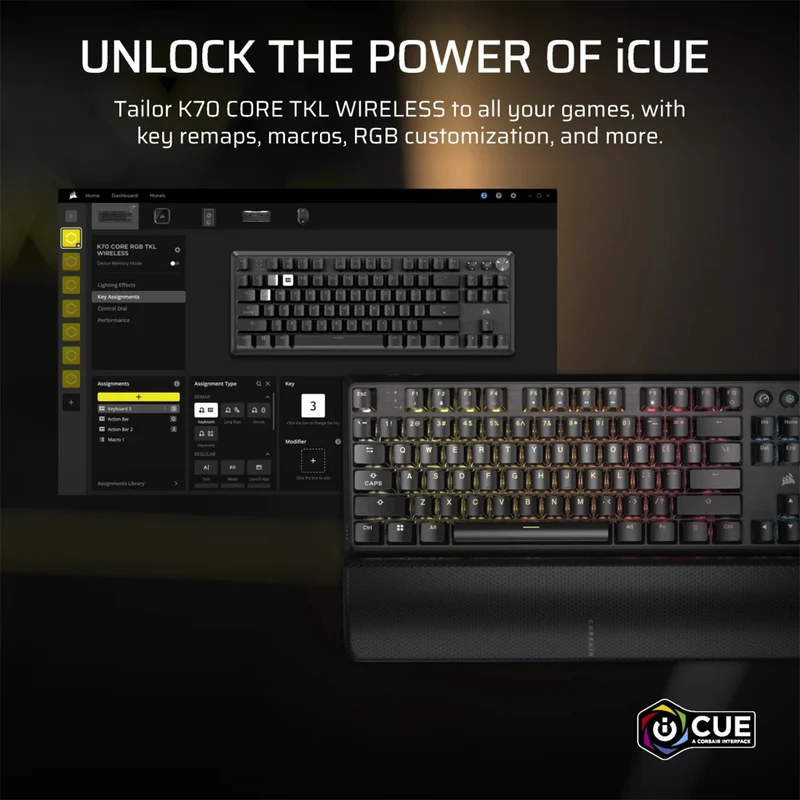 Corsair K70 Core TKL Wireless RGB Mechanical Gaming Keyboard (MLX Red Switches) (Black)