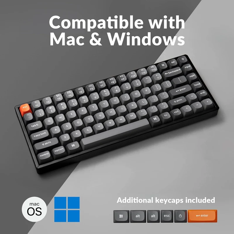 Keychron K2 Max QMK Fully Assembled Hot-Swappable RGB Backlight Aluminum Frame 75% Wireless Mechanical Keyboard - Black (Super Red Switch, Super Brown Switch, Super Banana Switch) (K2M-J1, K2M-J3, K2M-J4)