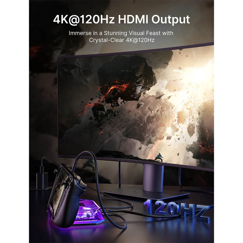 JSAUX 8-Port RGB Docking Station Pro for Steam Deck/ Steam Deck OLED/ ROG Ally/ ROG Ally X/ Legion Go/ MSI Claw (Clear Black, Clear Purple) (HB0801S)
