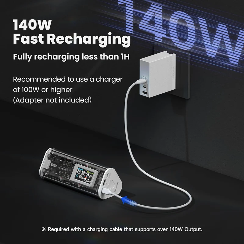 Shargeek 170 Power Bank 24000mAh 170W (White) (SP170) + Free Sharge Power Bank Travel Case for Shargeek 170/ X1i