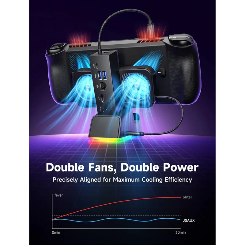 JSAUX 7-in-1 RGB Cooling Docking Station for Steam Deck/ Steam Deck OLED/ ROG Ally/ ROG Ally X/ Legion Go (Black) (HB0705)