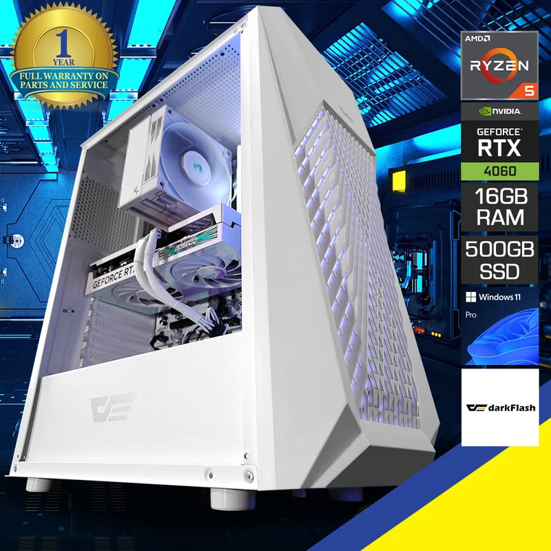 Sigma DK150 Luxury White Desktop Gaming PC | AMD Ryzen 5 5500 | 16GB RAM | 500GB SSD | RTX 4060 | Windows 11 Pro