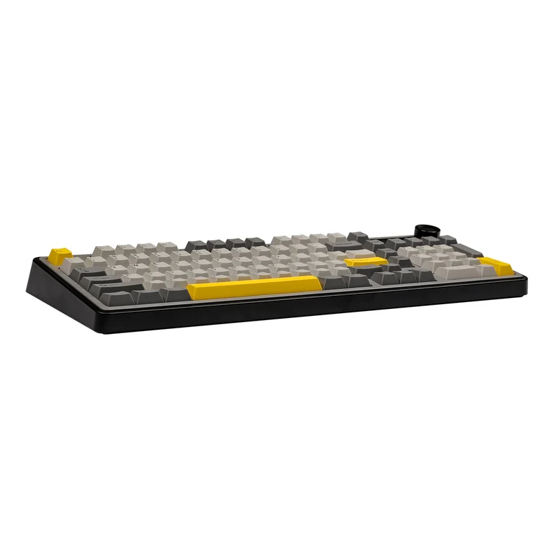 Ajazz AK980 RGB Tri-Mode 98% 97-Keys Gasket-Mounted Hot-Swappable Mechanical Keyboard with 1.14" TFT Display Screen & Knob (Black/Grey/Yellow) (Maillard Switch, Gift Switch V2)