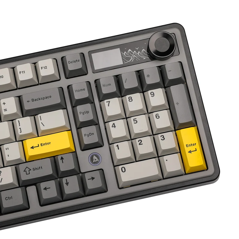 Ajazz AK980 RGB Tri-Mode 98% 97-Keys Gasket-Mounted Hot-Swappable Mechanical Keyboard with 1.14" TFT Display Screen & Knob (Black/Grey/Yellow) (Maillard Switch, Gift Switch V2)