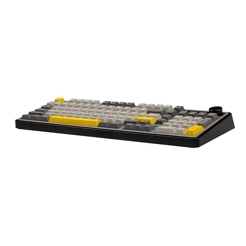 Ajazz AK980 RGB Tri-Mode 98% 97-Keys Gasket-Mounted Hot-Swappable Mechanical Keyboard with 1.14" TFT Display Screen & Knob (Black/Grey/Yellow) (Maillard Switch, Gift Switch V2)