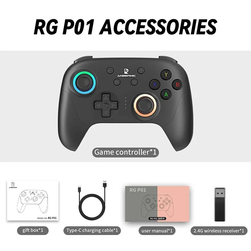 Anbernic RG P01 Tri-Mode Game Controller for PC/ Steam/ Switch/ Android/ iOS (Black, Beige White, Radiant Purple)
