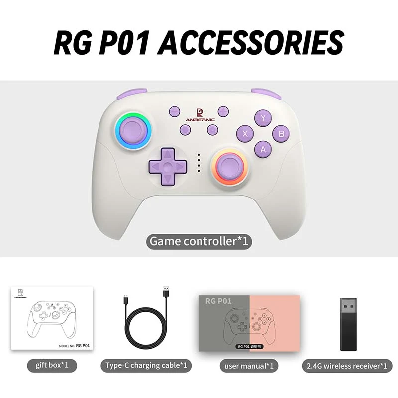 Anbernic RG P01 Tri-Mode Game Controller for PC/ Steam/ Switch/ Android/ iOS (Black, Beige White, Radiant Purple)