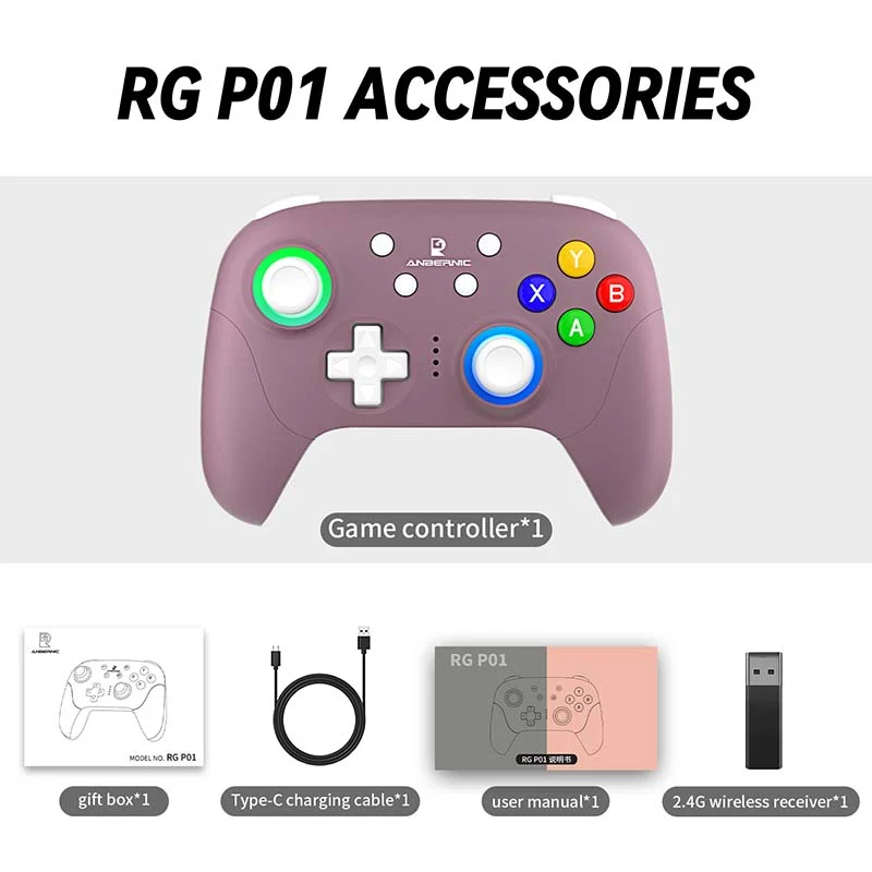 Anbernic RG P01 Tri-Mode Game Controller for PC/ Steam/ Switch/ Android/ iOS (Black, Beige White, Radiant Purple)