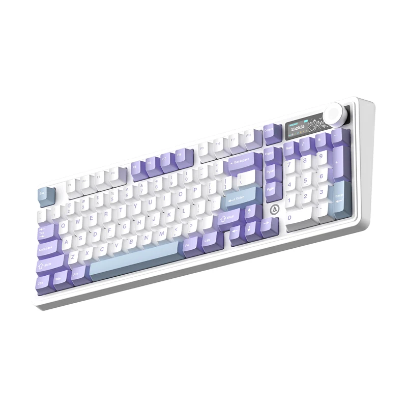 Ajazz AK980 RGB Tri-Mode 98% 97-Keys Gasket-Mounted Hot-Swappable Mechanical Keyboard with 1.14" TFT Display Screen & Knob (Purple/White/Blue) (Maillard Switch, Gift Switch V2)