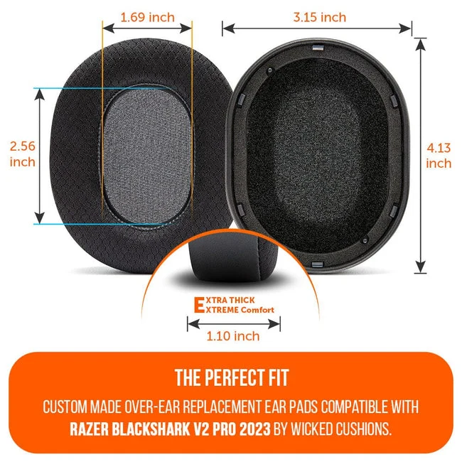Wicked Cushions Razer Blackshark V2 Pro Earpads - WC FreeZe Cooling Gel (2023 Model) (Black) (Blackshark-2023-B)