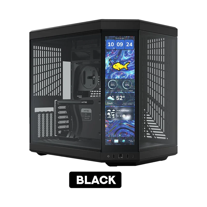 Hyte Y70 Touch Infinite 3rd Gen Dual Chamber ATX Mid Tower Modern Aesthetic Case with 14.9" LCD Screen (Snow White, Pitch Black) (CS-HYTE-Y70TTI-WW, CS-HYTE-Y70TTI-BB)