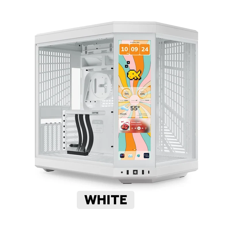 Hyte Y70 Touch Infinite 3rd Gen Dual Chamber ATX Mid Tower Modern Aesthetic Case with 14.9" LCD Screen (Snow White, Pitch Black) (CS-HYTE-Y70TTI-WW, CS-HYTE-Y70TTI-BB)