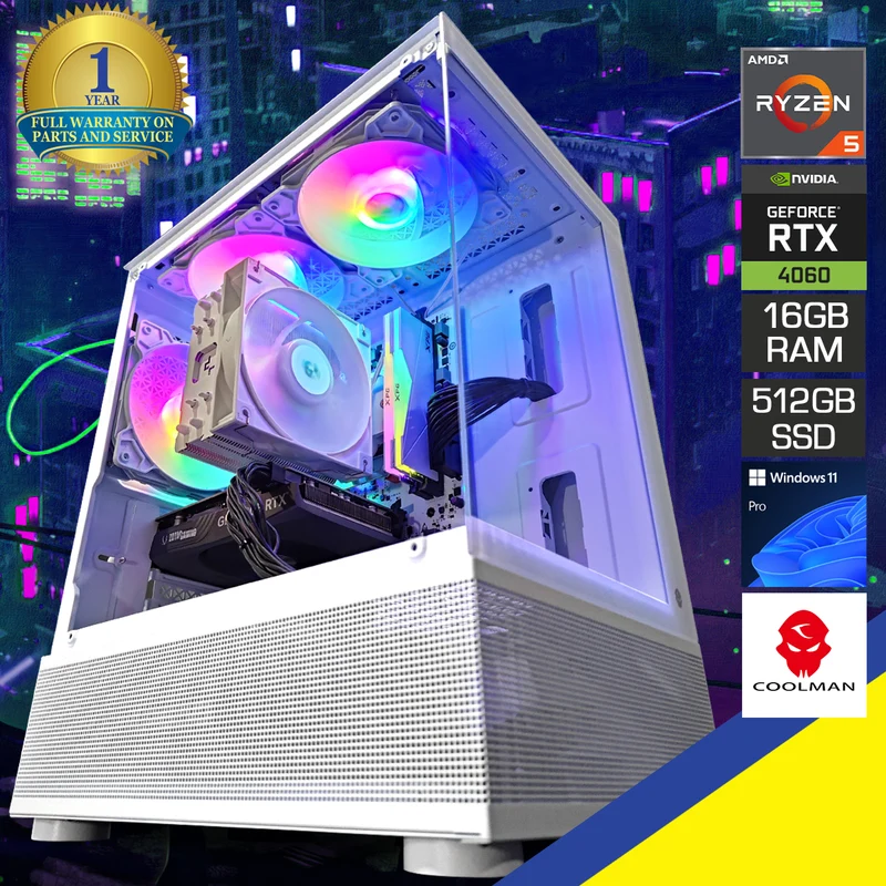 Alpha Reyna White V2 Desktop Gaming PC | AMD Ryzen 5 5500 | 16GB RAM | 512GB SSD | RTX 4060 | Windows 11 Pro