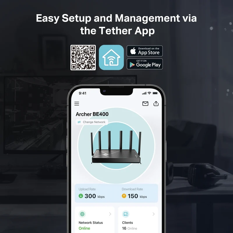 TP-Link Archer BE400 BE6500 Dual-Band Wi-Fi 7 Router