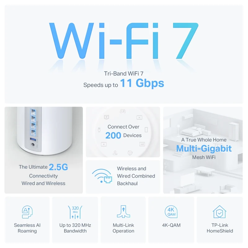 TP-Link Deco BE65 BE11000 Whole Home Mesh WiFi 7 System (1-Pack, 2-Pack, 3-Pack)