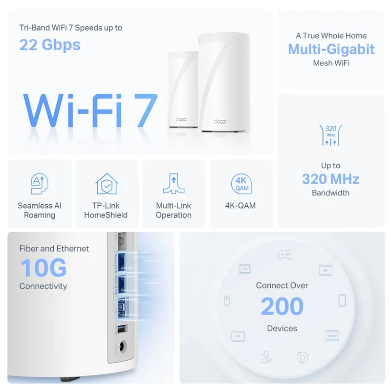 TP-Link Deco BE85 BE22000 Tri-Band Whole Home Mesh WiFi 7 System (1-Pack, 2-Pack, 3-Pack)