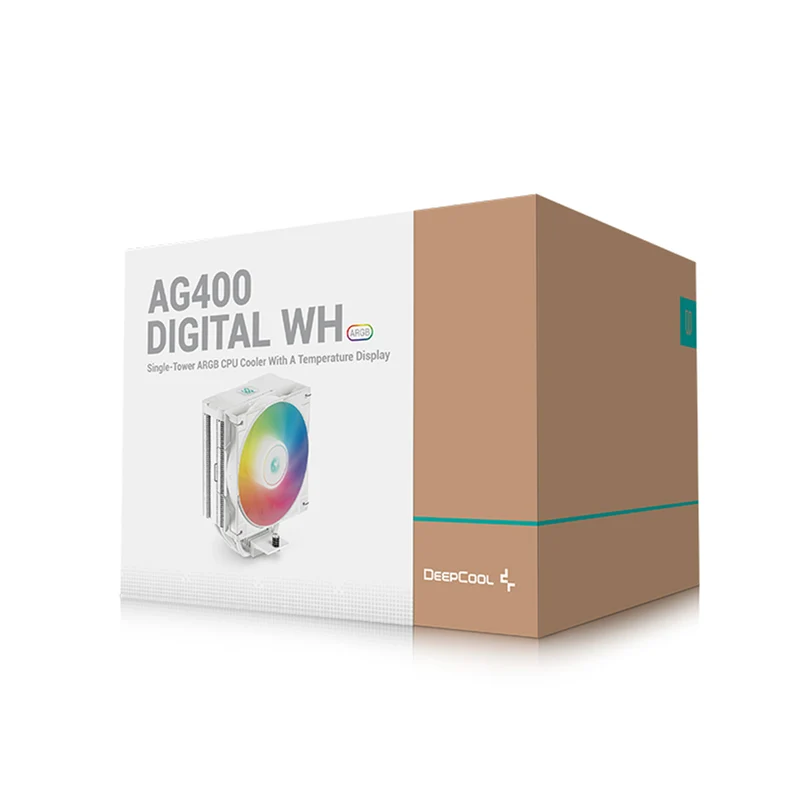 Deepcool AG400 Digital ARGB Single Tower CPU Cooler With A Temperature Display (Black, White) (R-AG400-BKADMN-G-1, R-AG400-WHADMN-G-1)