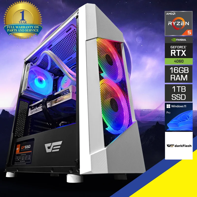 Sigma Pollux White Desktop Gaming PC | AMD Ryzen 5 5600X | 16GB RAM | 1TB SSD | RTX 4060 | Windows 11 Pro