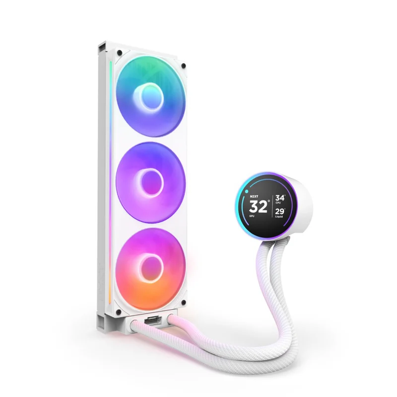 NZXT Kraken Elite 360 RGB 360mm AIO Liquid Cooler with IPS LCD & RGB Core Single-Frame Fan (Black, White) (RL-KR36E-B2, RL-KR36E-W2)