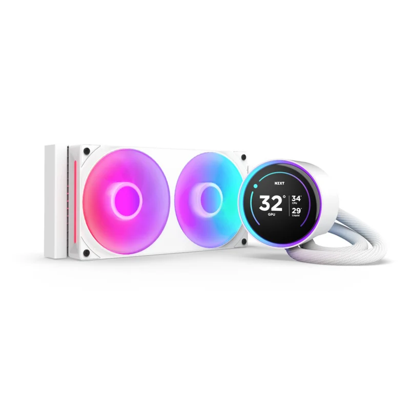 NZXT Kraken Elite 240 RGB 240mm AIO Liquid Cooler with IPS LCD & RGB Core Single-Frame Fan (Black, White) (RL-KR24E-B2, RL-KR24E-W2)