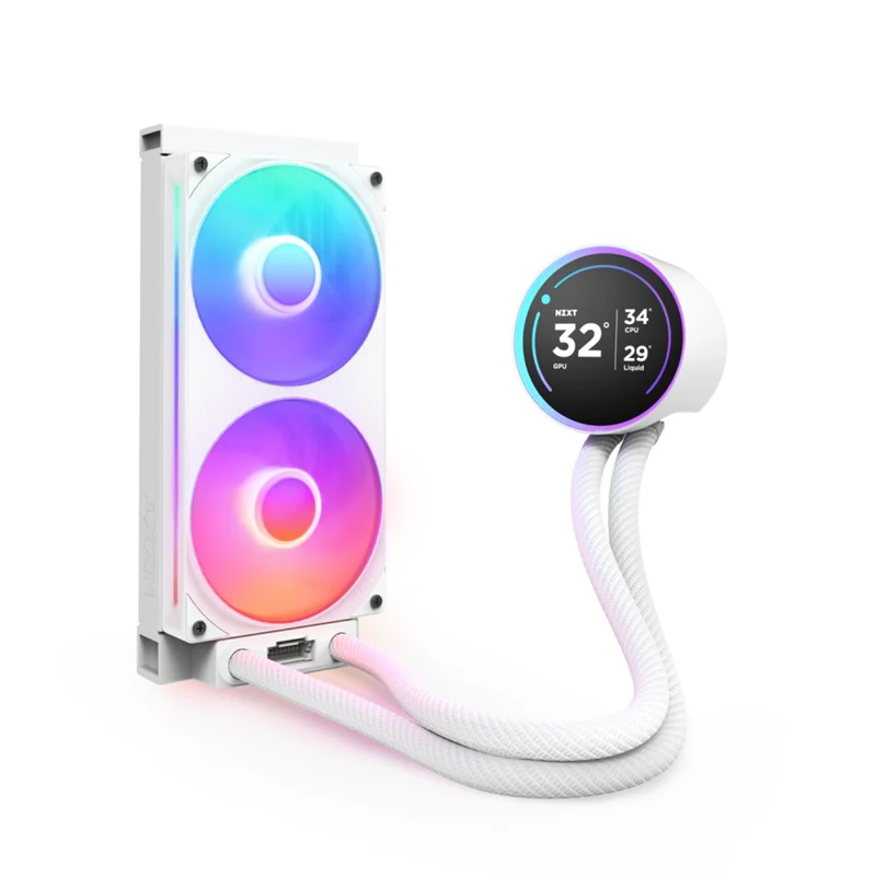 NZXT Kraken Elite 240 RGB 240mm AIO Liquid Cooler with IPS LCD & RGB Core Single-Frame Fan (Black, White) (RL-KR24E-B2, RL-KR24E-W2)