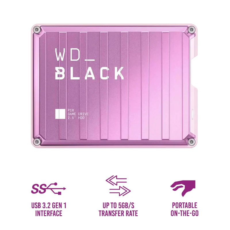 WD Black P10 2TB Game Drive Compatible with PlayStation/Xbox/PC (Pink)