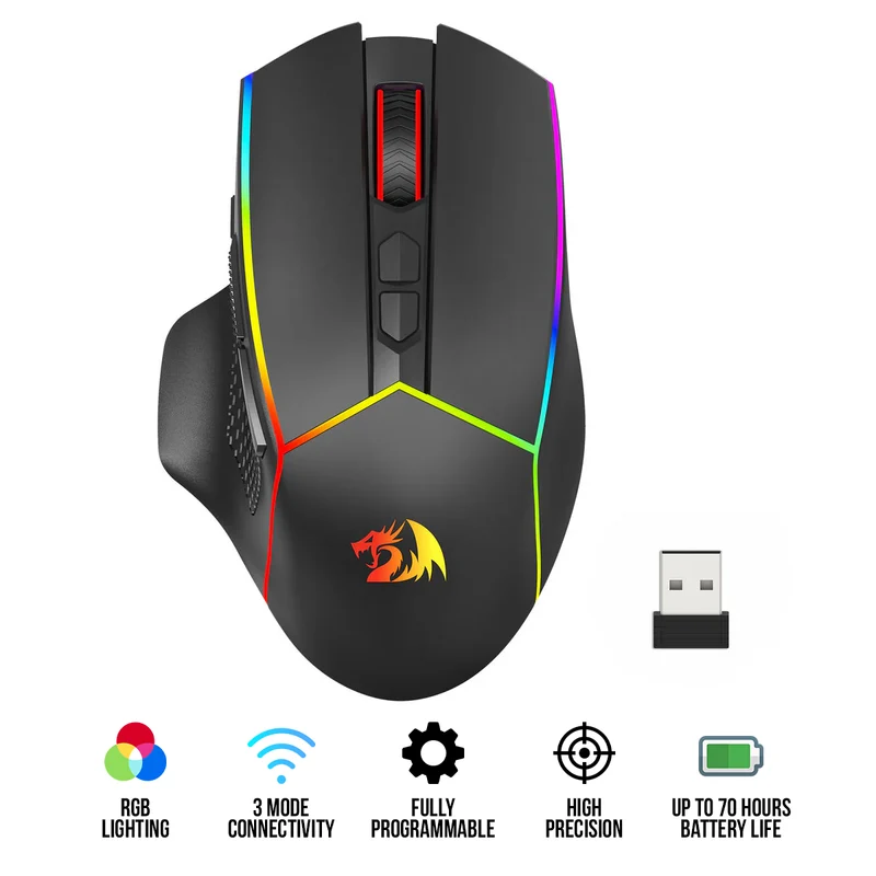 Redragon Axe Pro RGB 8000 DPI Wired/2.4G/BT Wireless Gaming Mouse (M814RGB-PRO)
