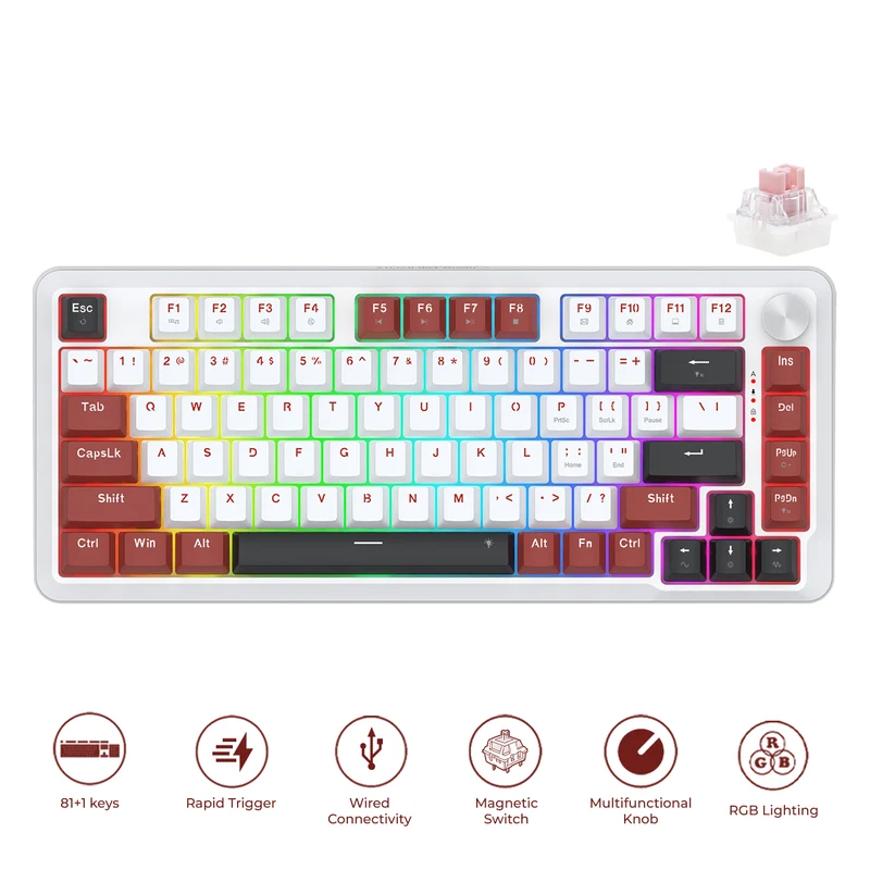 Redragon Stormhunter Wired 81+1 Keys Rapid Trigger Mechanical Magnetic Switch Keyboard (White) (K721WRB-RGB)