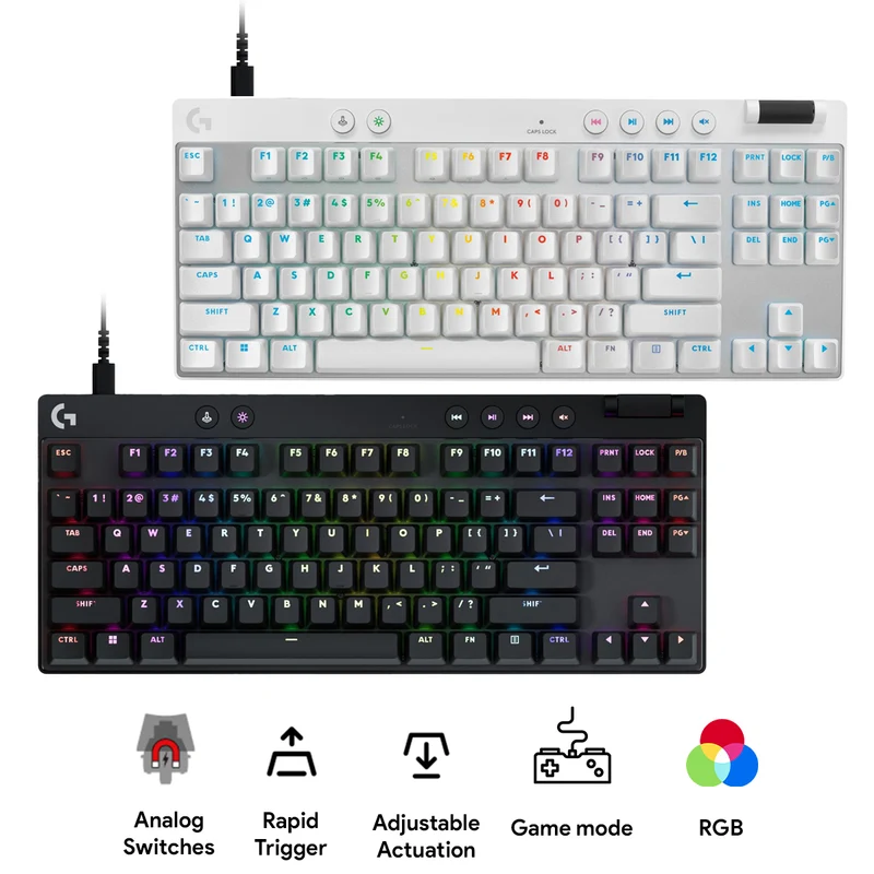 Logitech G Pro X TKL Rapid Wired Gaming Keyboard with Analog Switches (Black, White) (920-013234)