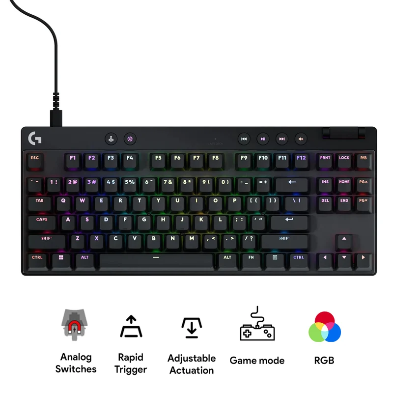 Logitech G Pro X TKL Rapid Wired Gaming Keyboard with Analog Switches (Black, White) (920-013234)