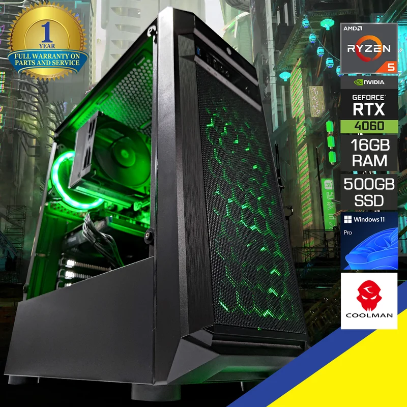 Alpha Harley V2 Black Desktop Gaming PC | AMD Ryzen 5 5500 | 16GB RAM | 500GB SSD | RTX 4060 | Windows 11 Pro