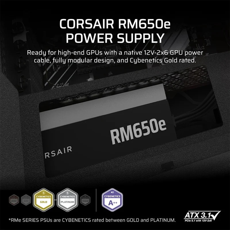 Corsair RMe Series RM650e 650W Fully Modular Low-Noise ATX Power Supply (CP-9020302-NA)