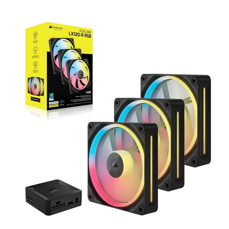 Corsair iCue Link LX120-R RGB 120mm PWM Reverse Triple Fan Kit (Black, White) (CO-9051050-WW, CO-9051054-WW)