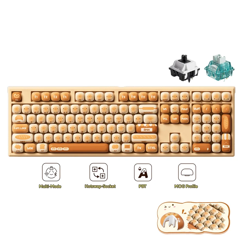 Akko x MonsGeek MG108B Bun Wonderland Multi-Mode RGB Hot-Swappable Mechanical Keyboard (Akko V3 Piano Pro Switch, Akko Creamy Cyan Switch)