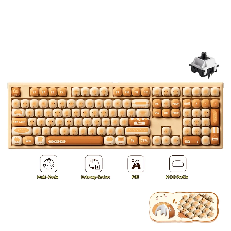 Akko x MonsGeek MG108B Bun Wonderland Multi-Mode RGB Hot-Swappable Mechanical Keyboard (Akko V3 Piano Pro Switch, Akko Creamy Cyan Switch)