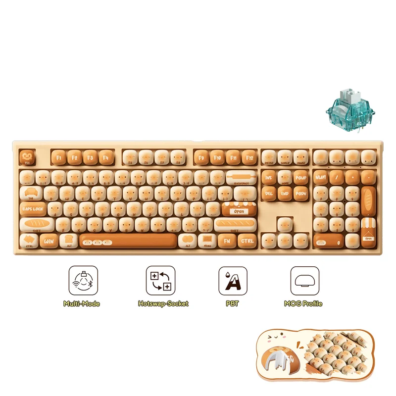 Akko x MonsGeek MG108B Bun Wonderland Multi-Mode RGB Hot-Swappable Mechanical Keyboard (Akko V3 Piano Pro Switch, Akko Creamy Cyan Switch)