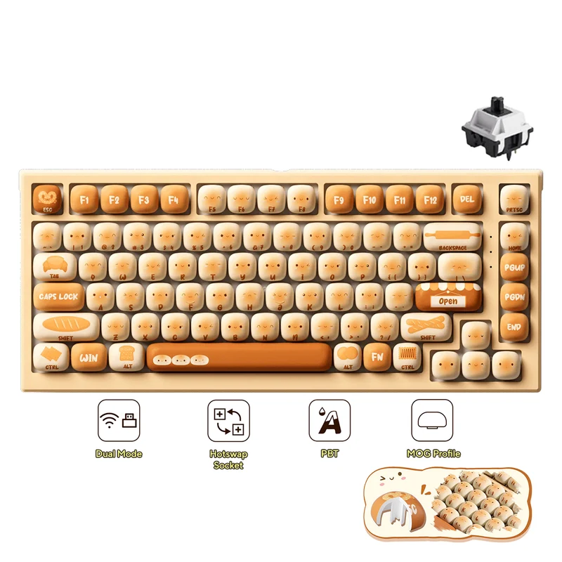 Akko x MonsGeek MG75W Bun Wonderland Dual-Mode Hot-Swappable Mechanical Keyboard (Akko V3 Piano Pro Switch, Akko Creamy Cyan Switch)
