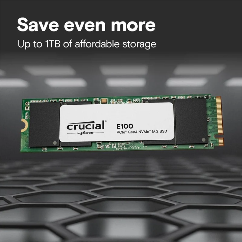 Crucial E100 PCIe Gen4 NVMe 2280 M.2 Internal SSD (480GB, 1TB), (CT480E100SSD8, CT1000E100SSD8)