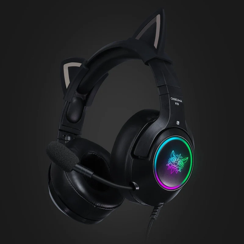 Onikuma K9 Cat Ears RGB Noise Cancelling Gaming Headset With Microphone (Black)
