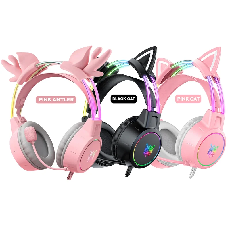 Onikuma X15 Pro Gaming Headset with Noise Cancellation Microphone (Pink Antler, Black Cat, Pink Cat)