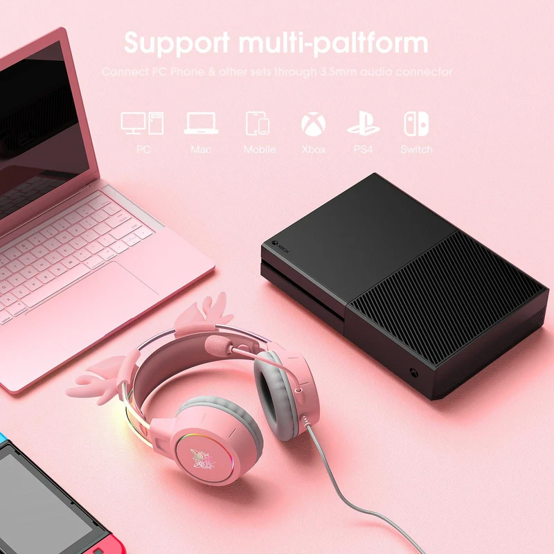 Onikuma X15 Pro Gaming Headset with Noise Cancellation Microphone (Pink Antler, Black Cat, Pink Cat)