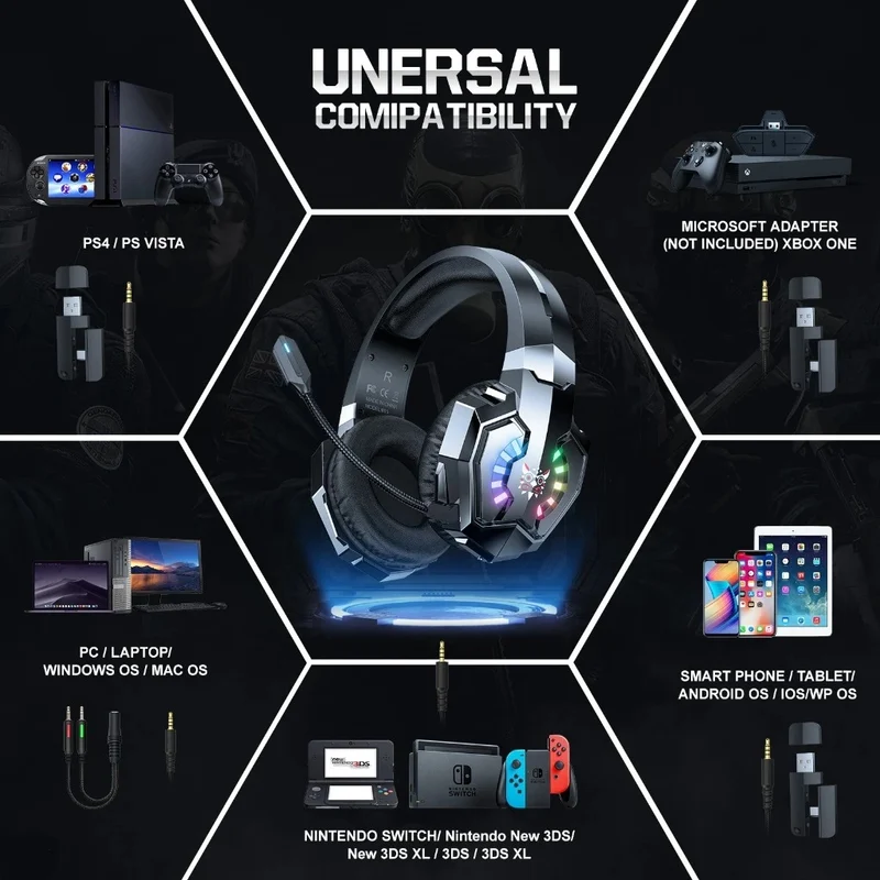 Onikuma B15 RGB Tri-Mode Gaming Headset with Microphone (Black)